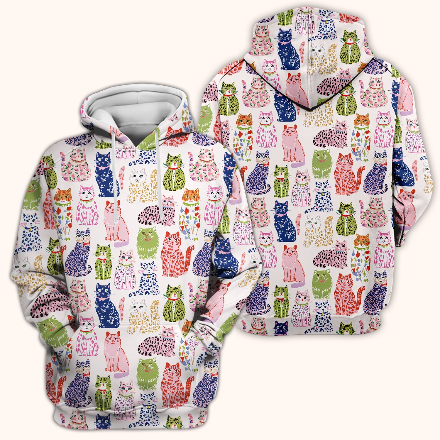 Colorful Cat with Playful Pet Scrub Top, Comfortable Scrubs for Nurses