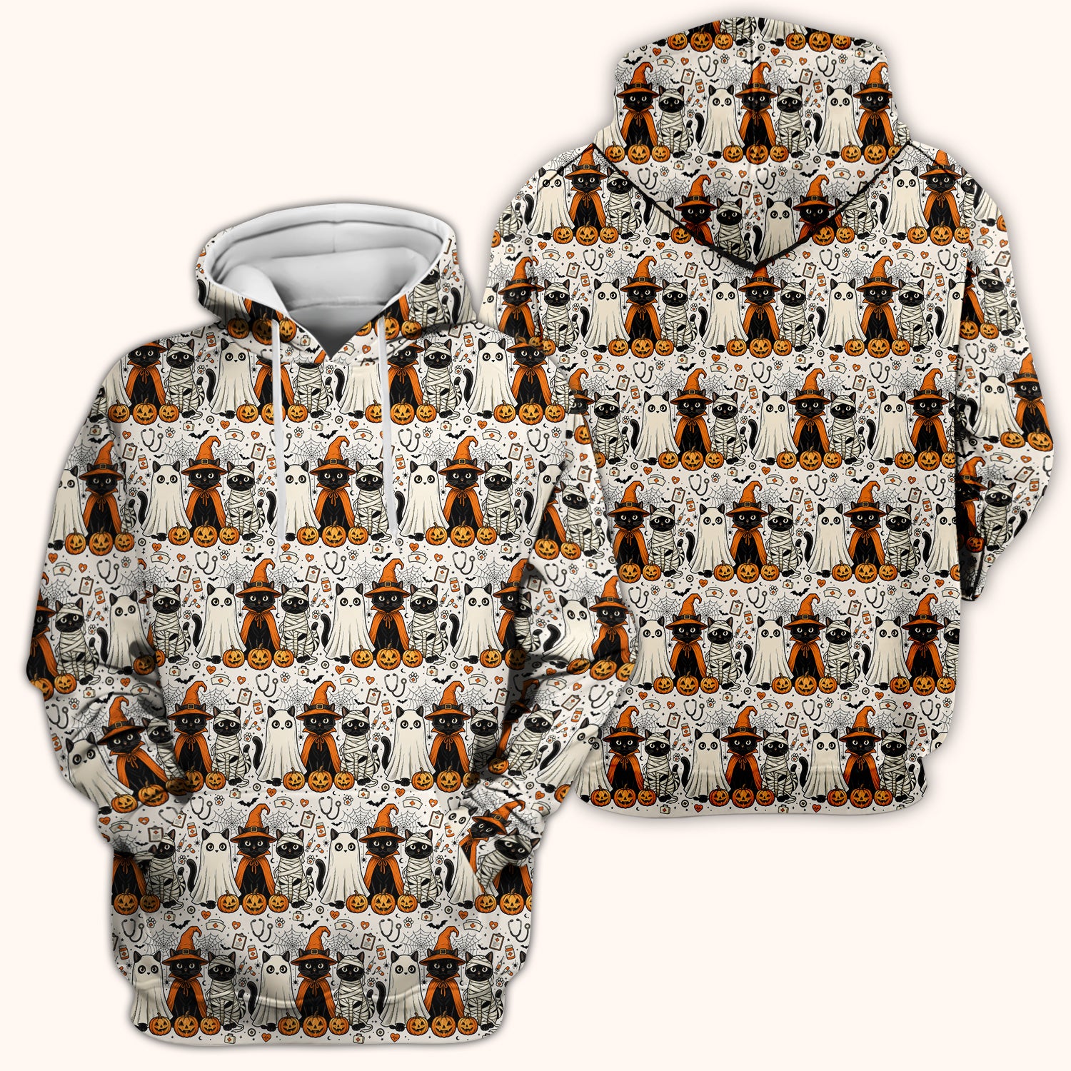 Spooky Halloween Costume Cats Scrub Top, Comfortable Scrubs for Nurses
