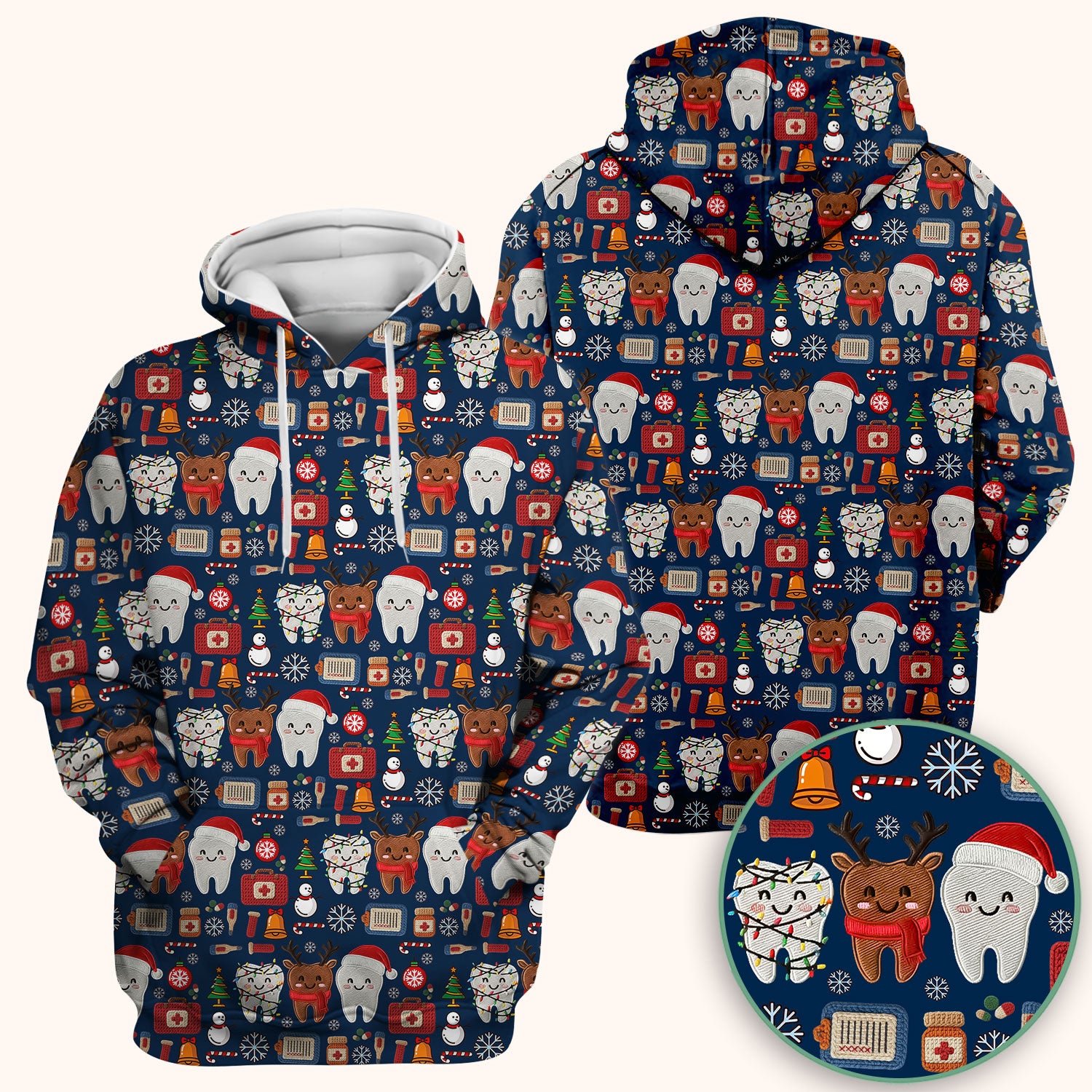 Christmas Dental Scrub Top - Cute Santa & Reindeer Tooth Shirt - Funny Holiday Medical Uniform for Dentists, Hygienists & Nurses