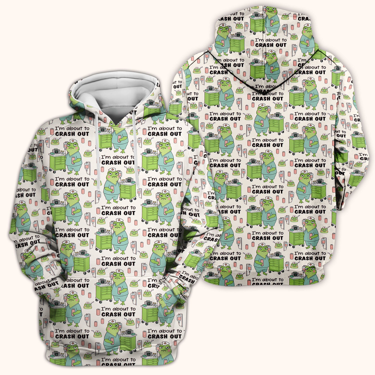 Funny Frog Pattern Nurse Scrub Top, I’m About to Crash Out Nurse Shirt, Breathable Fabrics Nursing Uniform