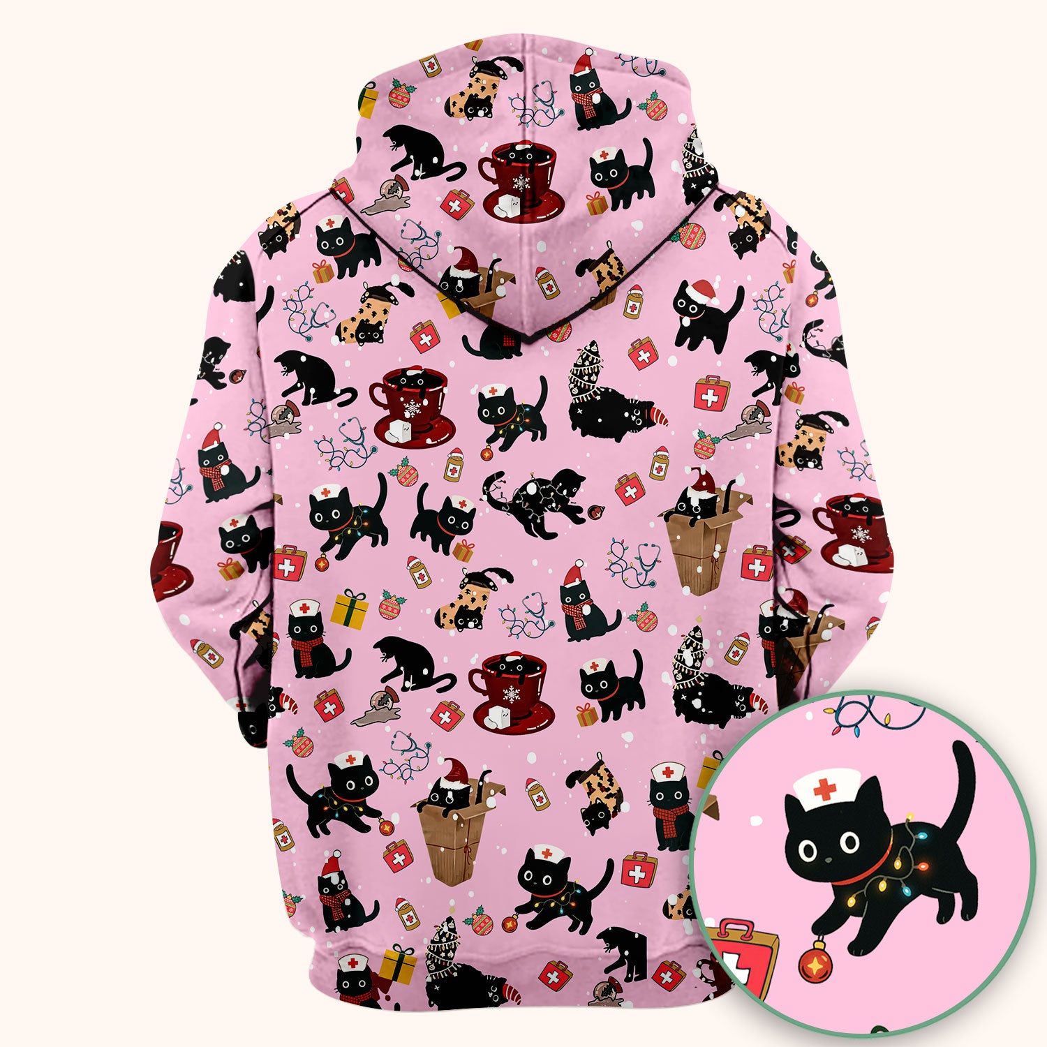 Christmas Cat Scrub Top for Nurse - Funny Black Cats Shirt - Cute Holiday Medical Uniform for Women