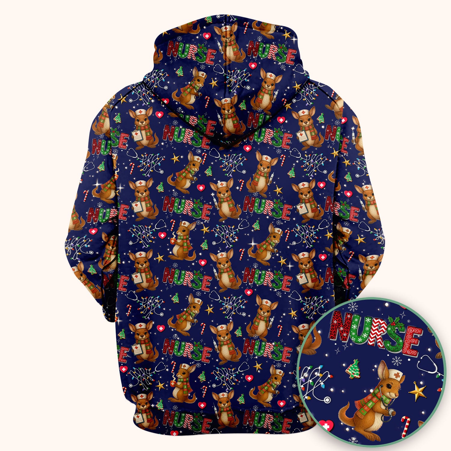 Christmas Kangaroo Nurse Scrub Top - Cute Aussie Holiday Medical Uniform - Funny Xmas Scrubs for Women