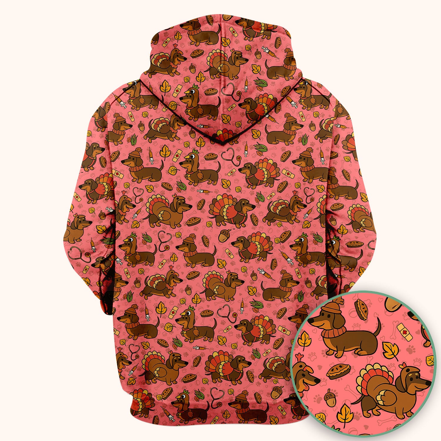 Thanksgiving Wiener Dog Scrub Top - Funny Dachshund TurkeChicken Nurse Shirt for Women - Cute Holiday Medical Uniform