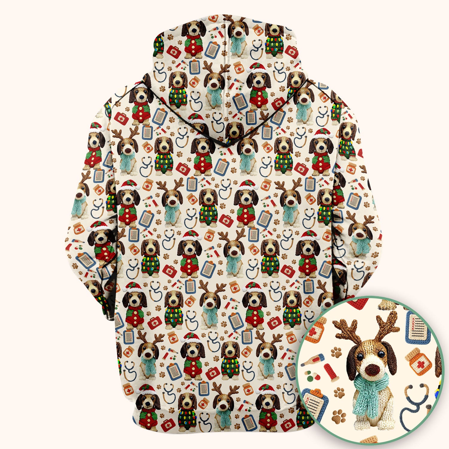 Christmas Doxie Scrubs for Women - Cute Dachshund Christmas Scrub Top for Nurses - Funny Medical Uniform Gift