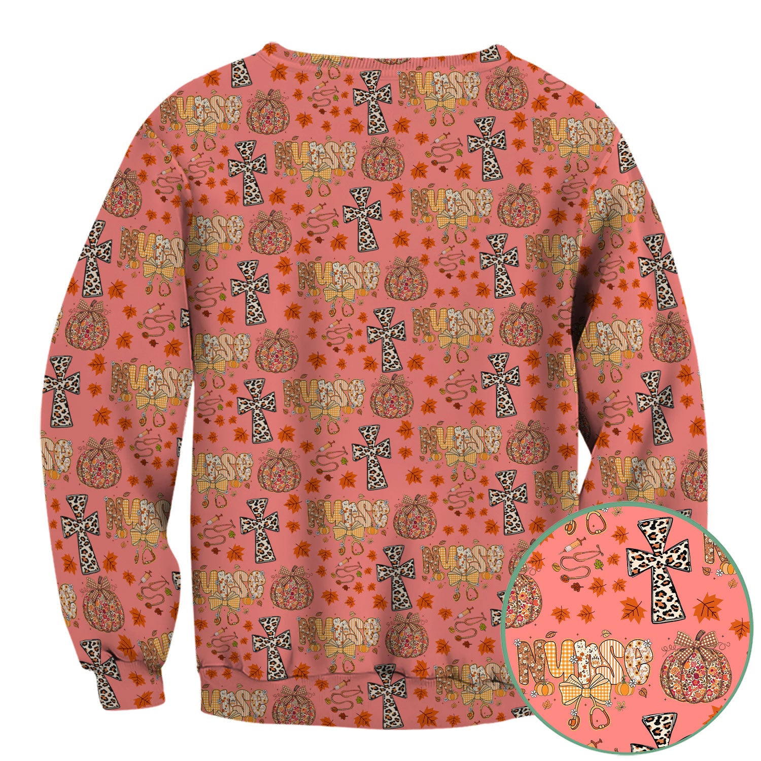 I Will Praise Him In Every Season - Boho Pumpkin Leopard Cross Fall Scrub Top for Nurse - Thanksgiving Med Uniform for Women