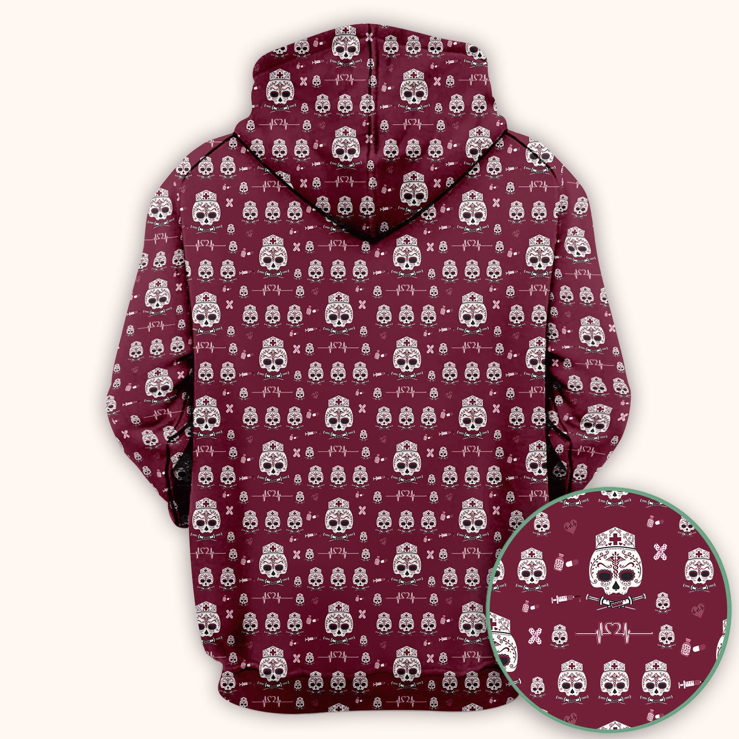 Sugar Skull Scrub Top, Skull Pattern Scrub Shirt, Breathable Fabrics Nursing Uniform