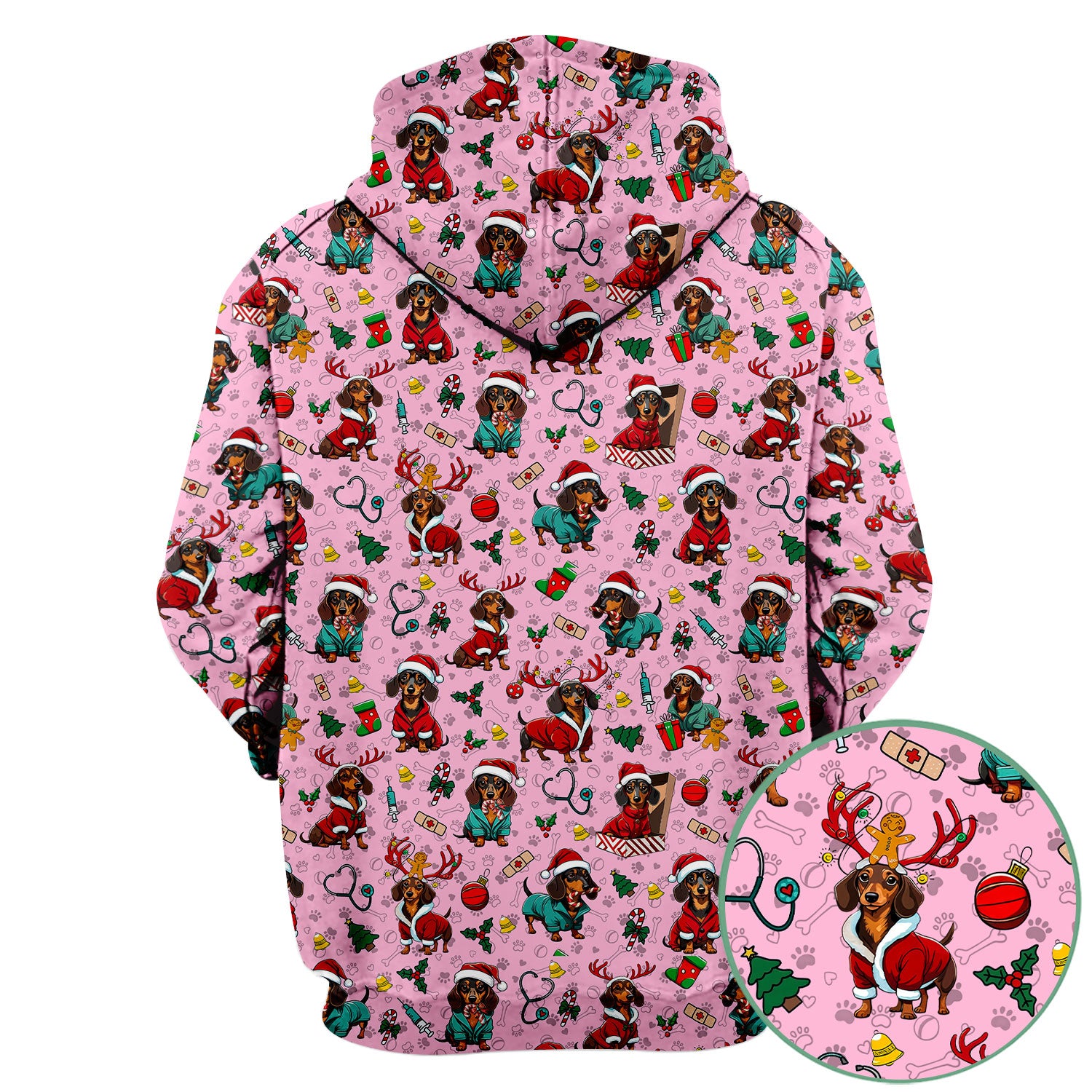 Christmas Dachshund Scrubs for Nurses - Cute Sausage Dog Holiday Scrub Top - Funny Reindeer & Santa Medical Shirt for Women