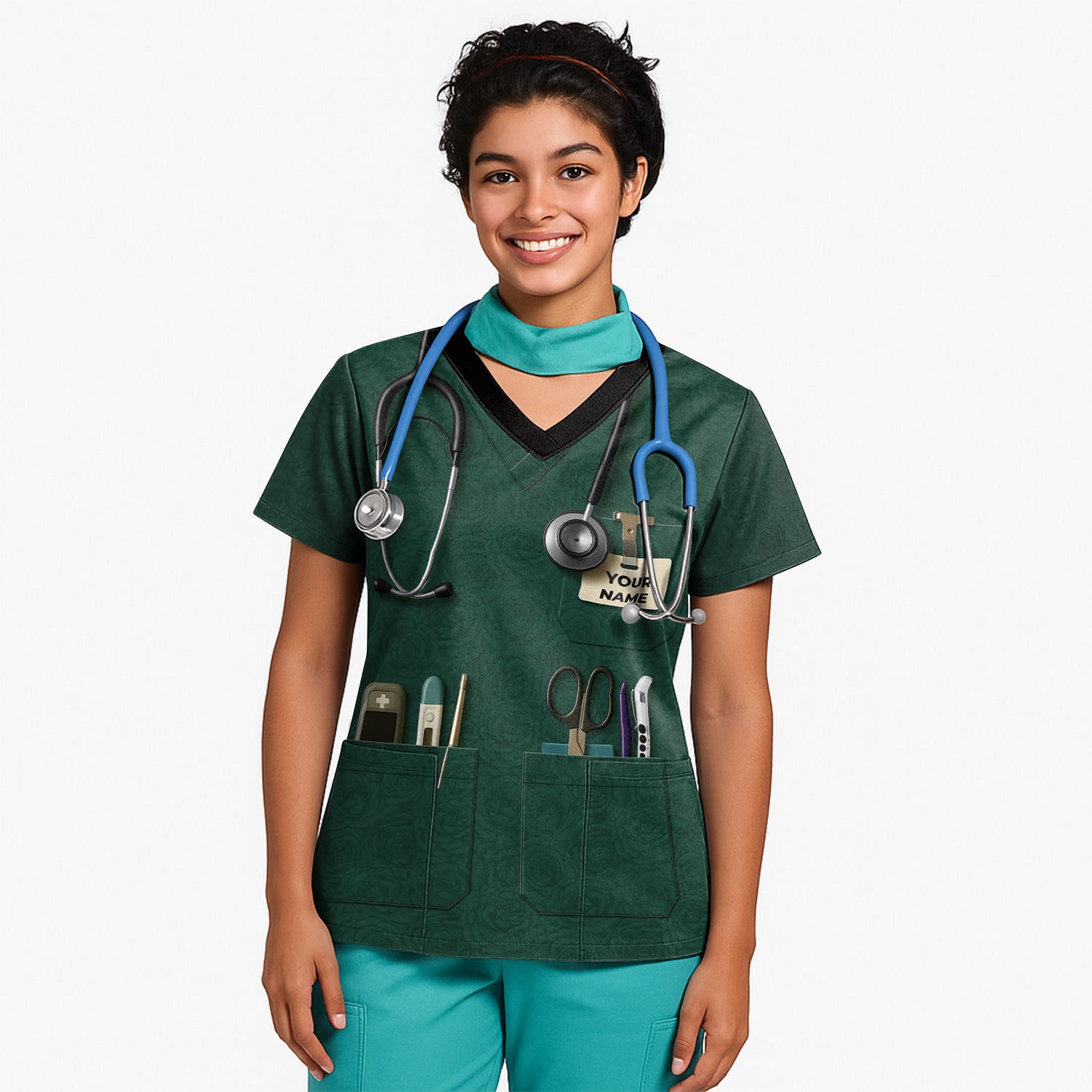 Personalized Nurse Utility Shirt with Tools - Custom Green Scrubs Gift for RN, CNA, LPN, Nursing Student - Funny Medical Uniform T-Shirt for Women and Men