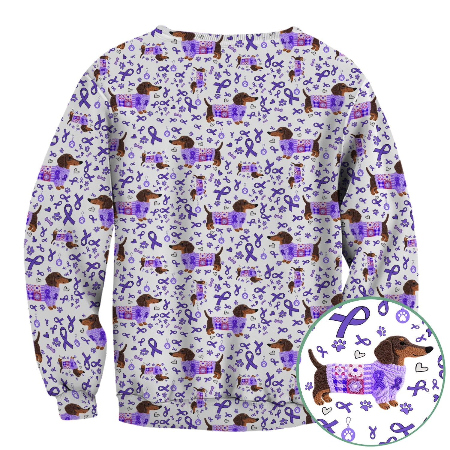 Purple Ribbon Dachshund Scrub Top for Nurses - Cute Awareness Dog Paw Prints - Support Lupus Cancer Med Uniform Gift for Women