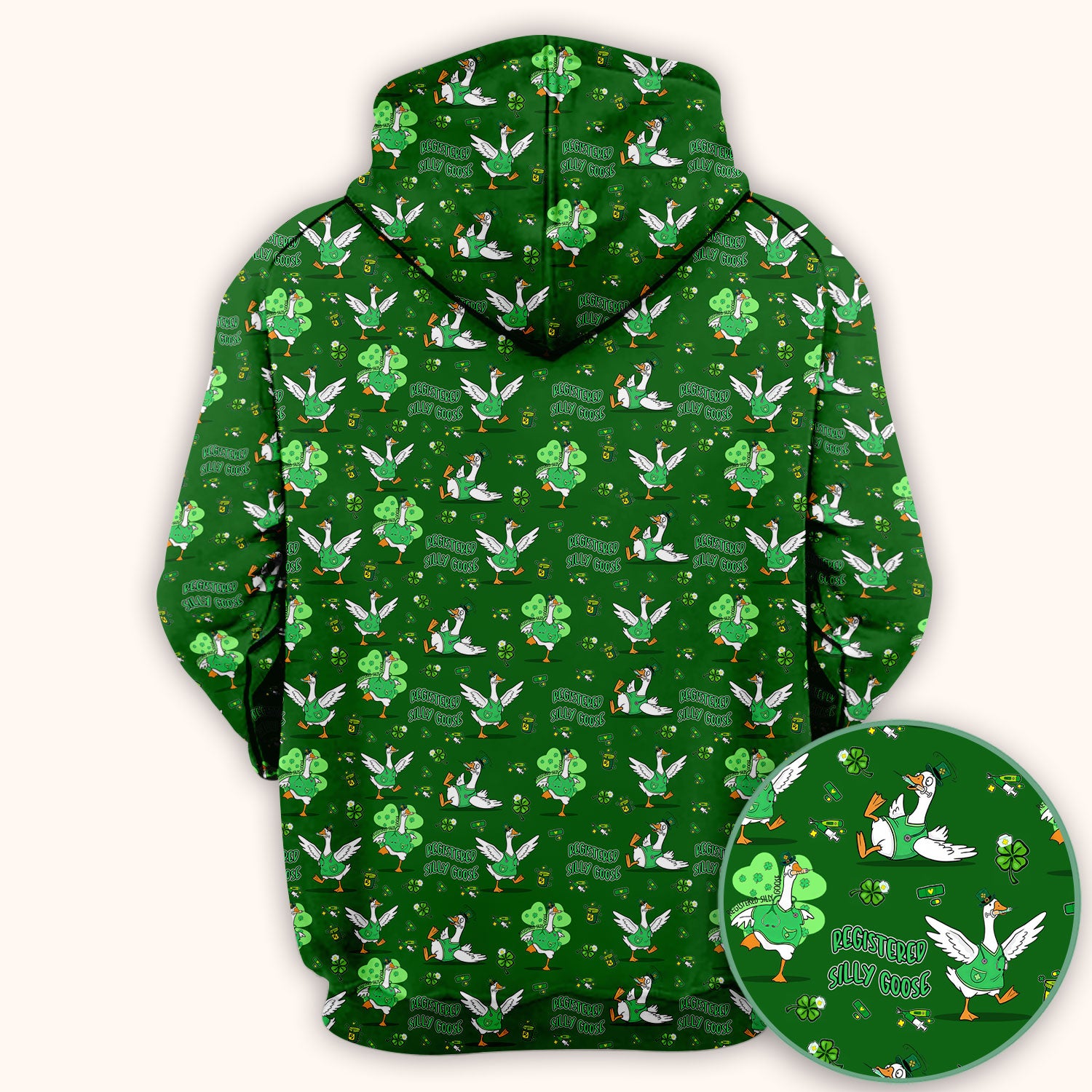 Silly Goose St. Patrick’s Day Scrub Top, Funny Goose Shamrock Pattern Nurse Scrub Shirt, Irish Green Nursing Uniform