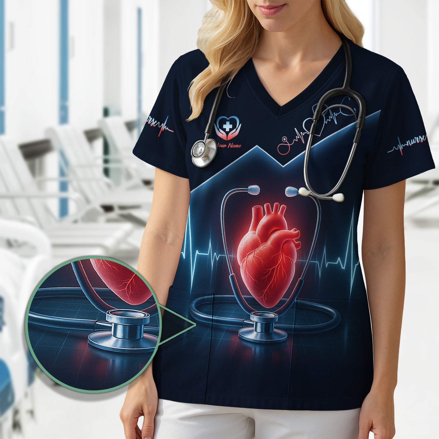 Personalized Nurse Shirt for RN LPN CNA - Heart Anatomy with EKG Line Design - Gift for Healthcare Workers & Nursing Staff