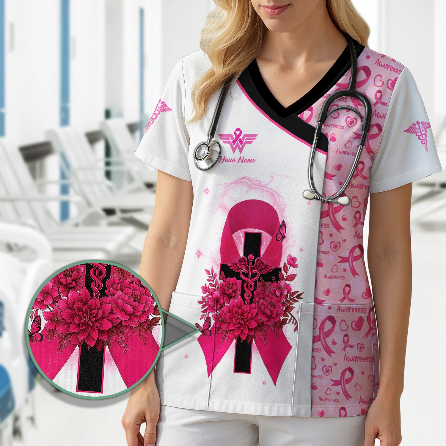 Custom Breast Cancer Warrior Shirt - Pink Ribbon Cross & Being Strong Is The Only Choice Tee - Gift for Women RN, LPN, CNA