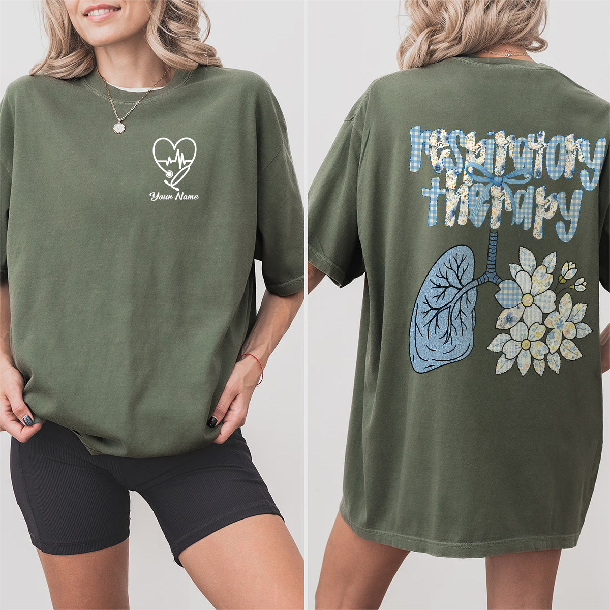 Custom Respiratory Therapy Nurse T-Shirt – Cute Lung Floral Design – Appreciation Gift for Women Medical Staff Healthcare Worker