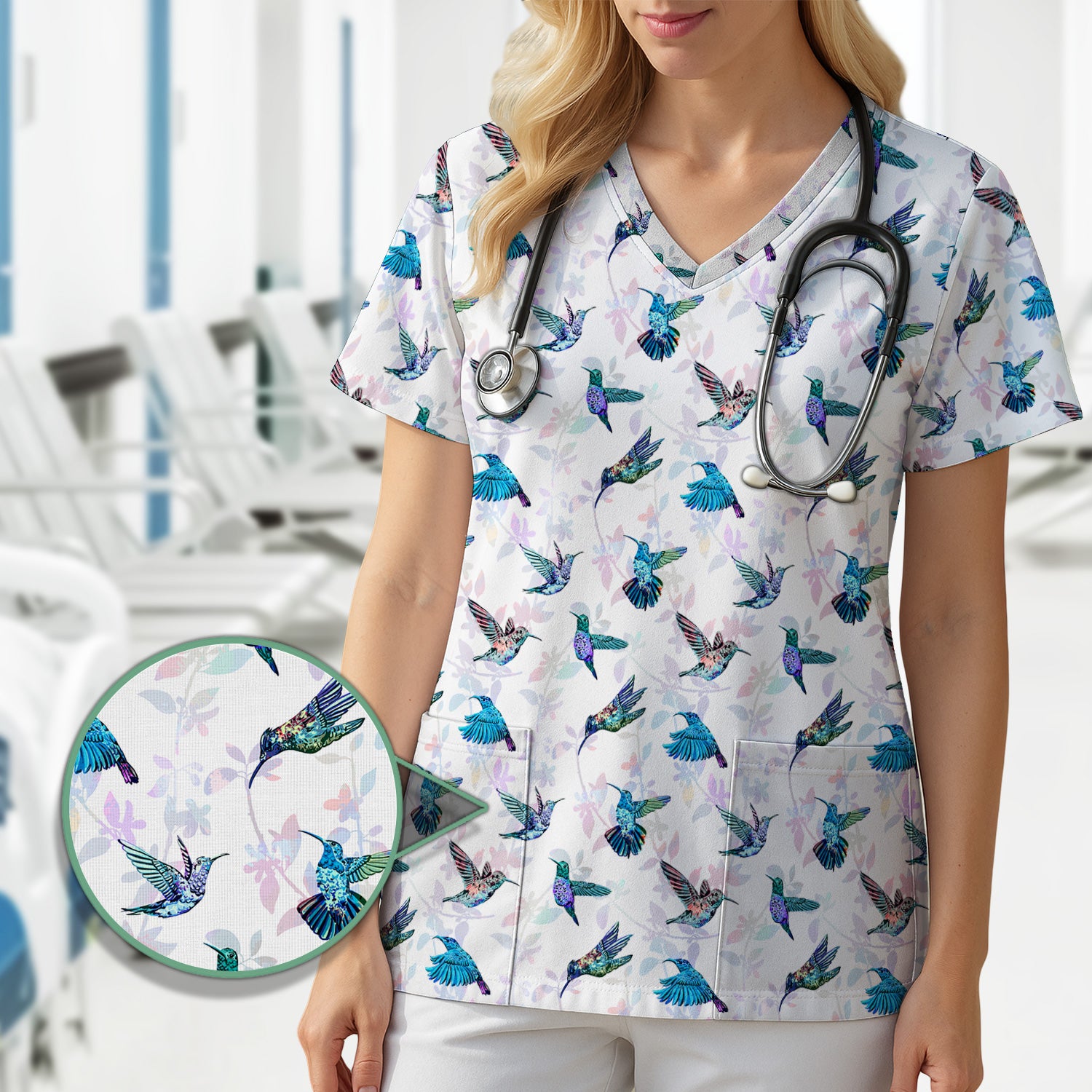 Cute Hummingbird Lover Shirt - All-Over Print Bird & Botanical Graphic Tee - Gift for RN LPN CNA