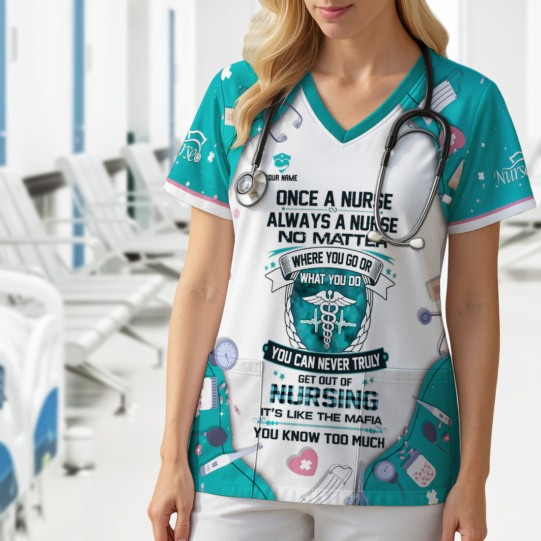 Personalized Once A Nurse Quote Medical Tools Scrub Top, Comfortable Scrubs for Nurses
