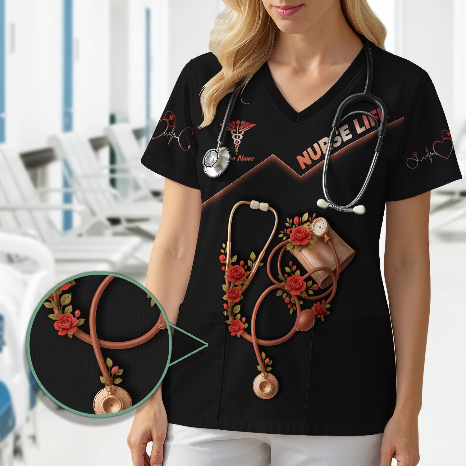Personalized Nurse Life Shirt - Customizable Nursing Graphic Tee with Roses and Stethoscope - Gift for RN LPN CNA
