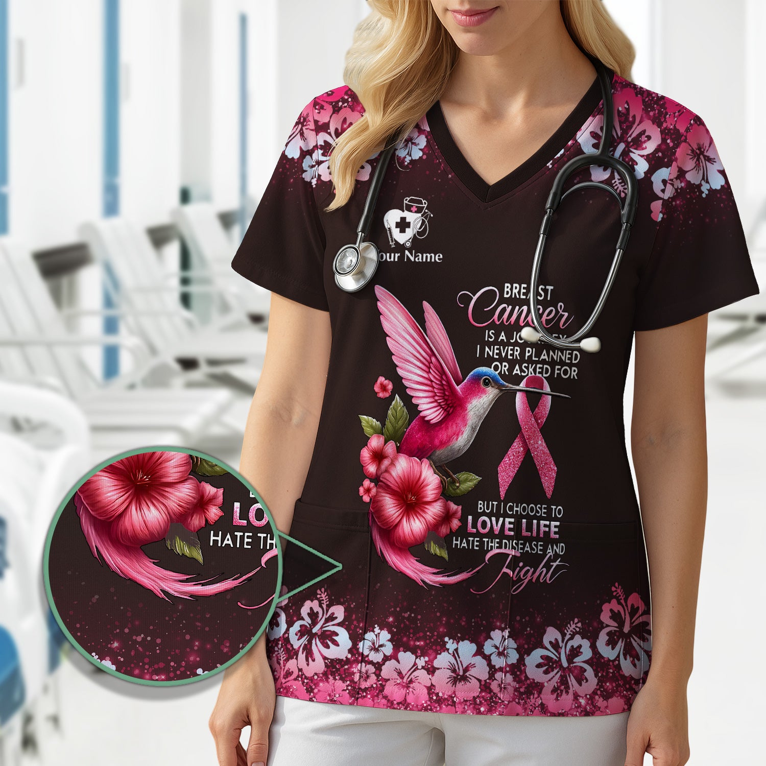 Custom Breast Cancer Awareness Shirt - Hummingbird Pink Ribbon Graphic Tee - Gift for RN LPN CNA