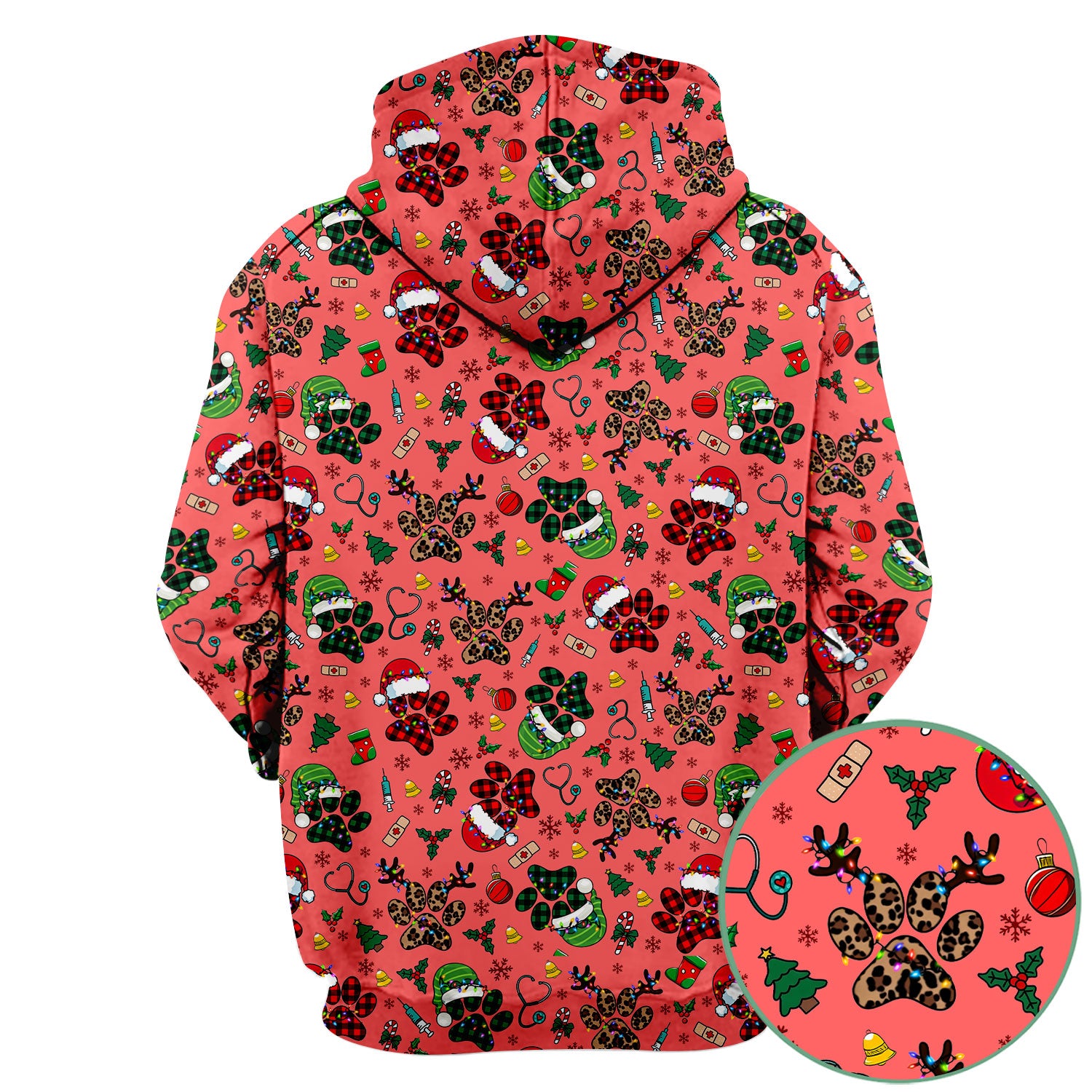 Christmas Paw Print Scrub Top for Nurses - Cute Leopard Holiday Pattern - Funny Festive Medical Uniform Gift