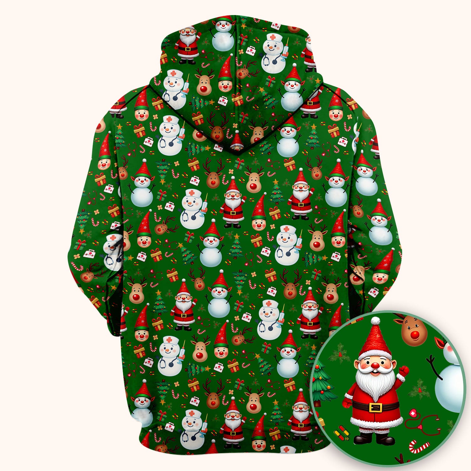 Christmas Scrub Top for Nurses - Cute Snowman Reindeer Santa Pattern - Holiday Medical Uniform RN CNA LPN Gift