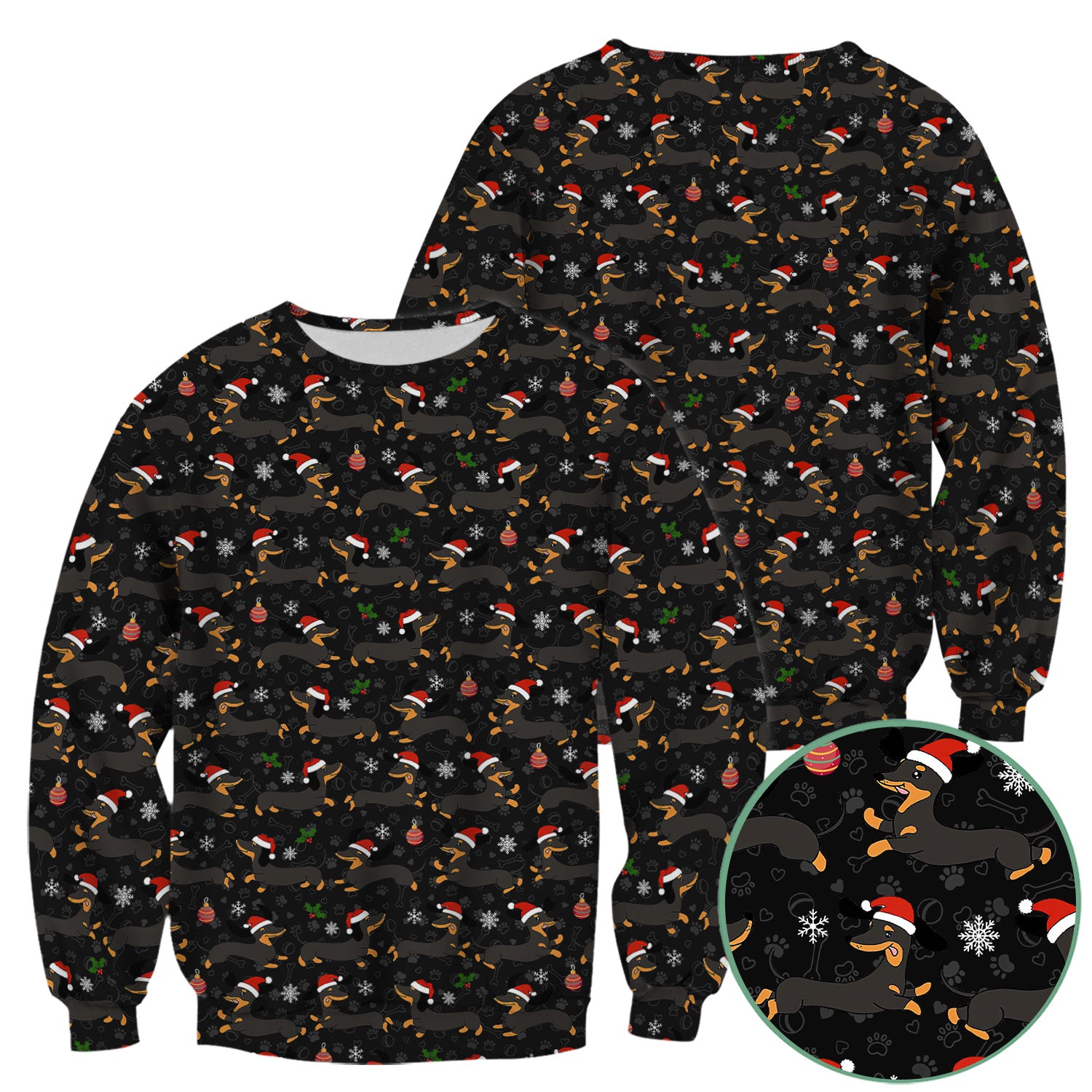Festive Dachshund Scrub Top for Women - Christmas Sausage Dog Santa Hat Print - Cute Holiday Nurse Medical Uniform RN LPN CNA