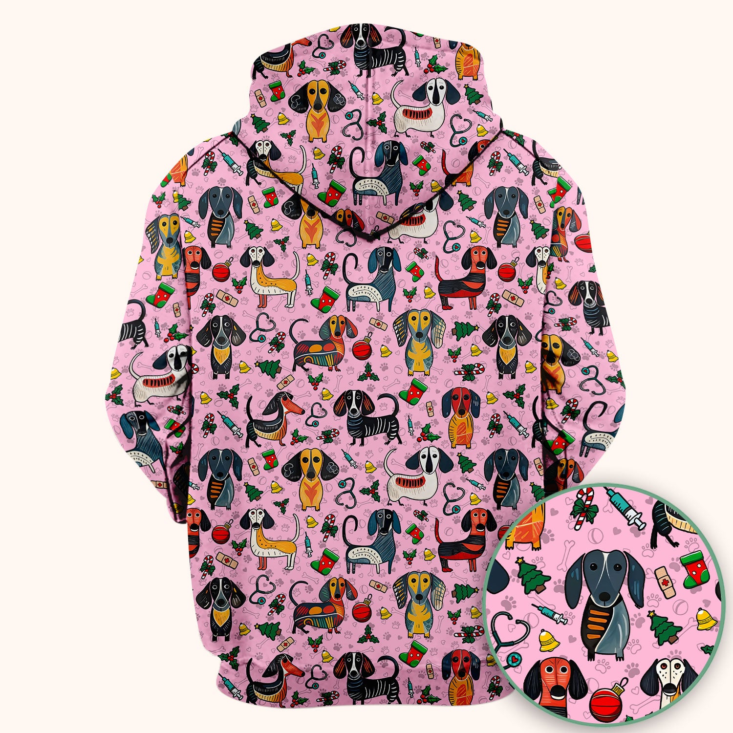 Christmas Wiener Dog Scrub Top - Funny Sausage Dog Nurse Shirt for Women - Holiday Medical Uniform