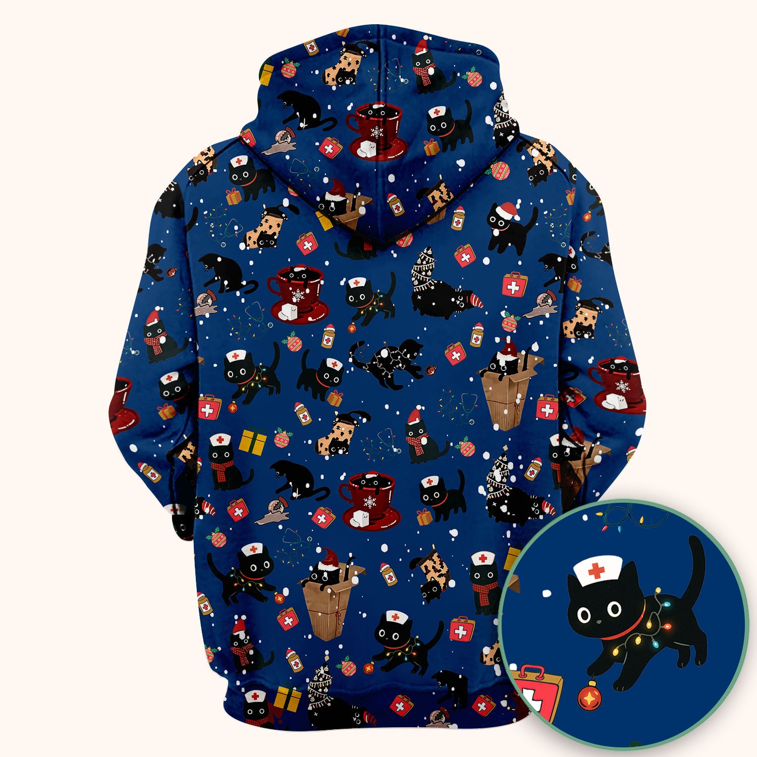 Funny Cat Scrub for Women - Christmas Black Cats Comfortable Scrubs for Nurses - Breathable Fabrics Nursing Uniform