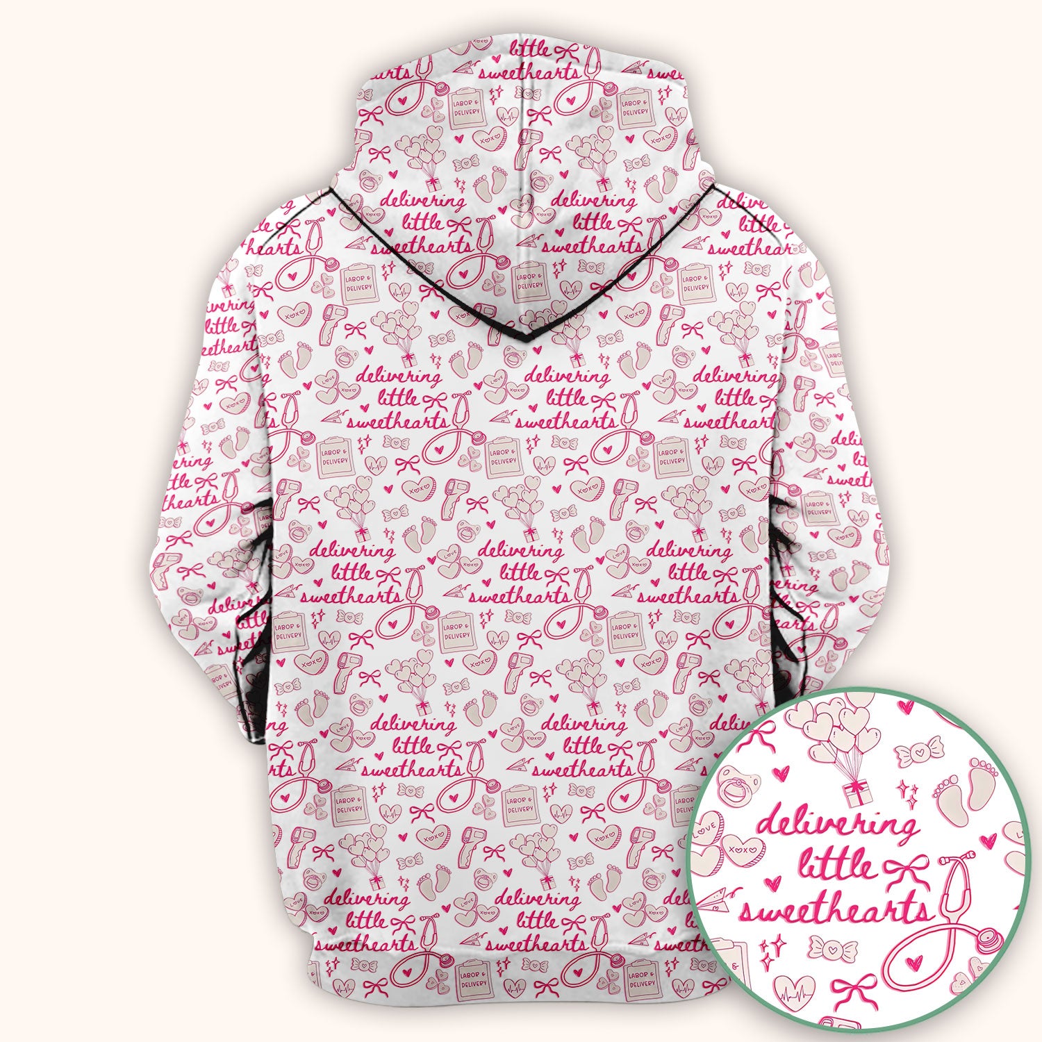 Valentine Labor And Delivery Scrub Top, XOXO Pattern Scrub Shirt, Breathable Fabrics Nursing Uniform For Women