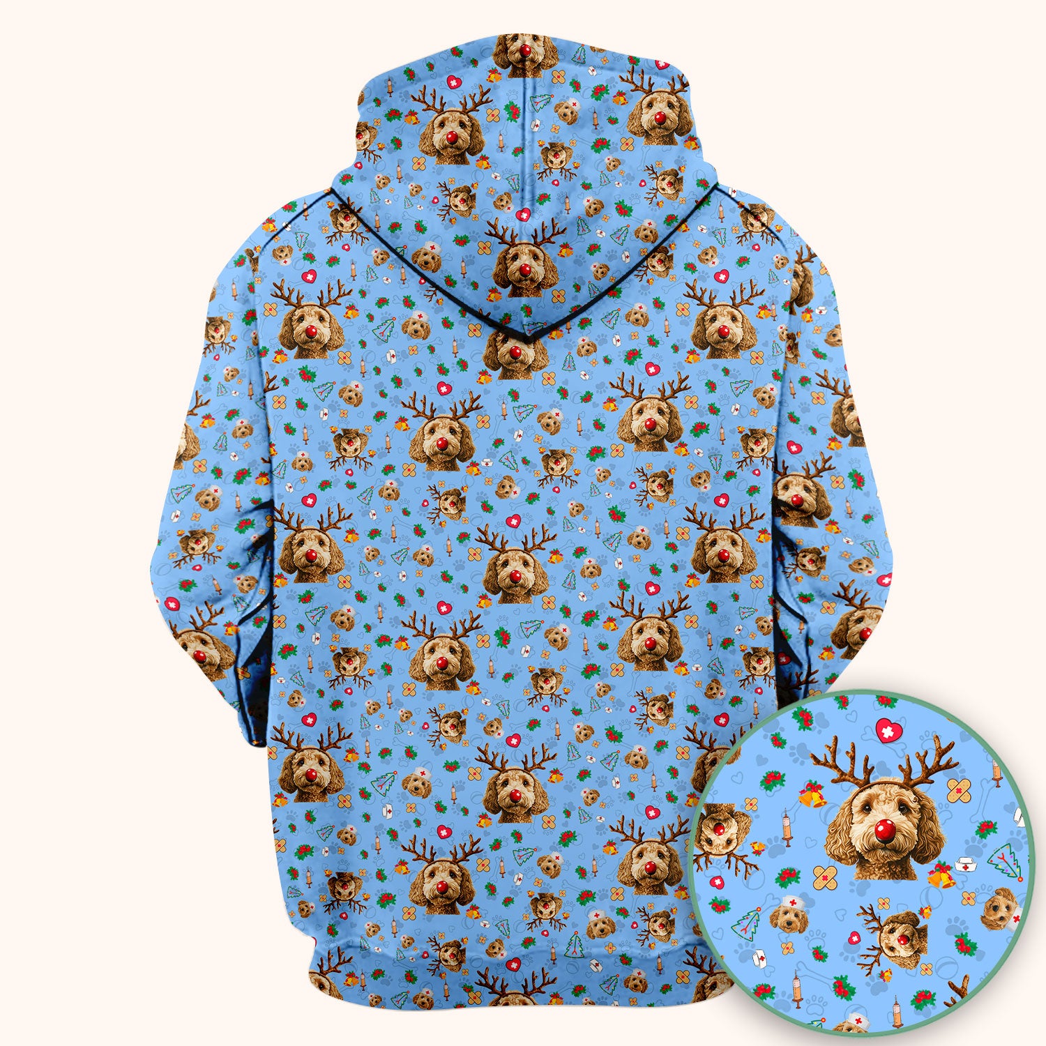 Labradoodle Reindeer Christmas Scrub Top - Funny Dog Nurse Shirt - Cute Holiday Medical Uniform for Women RN LPN CNA Gift