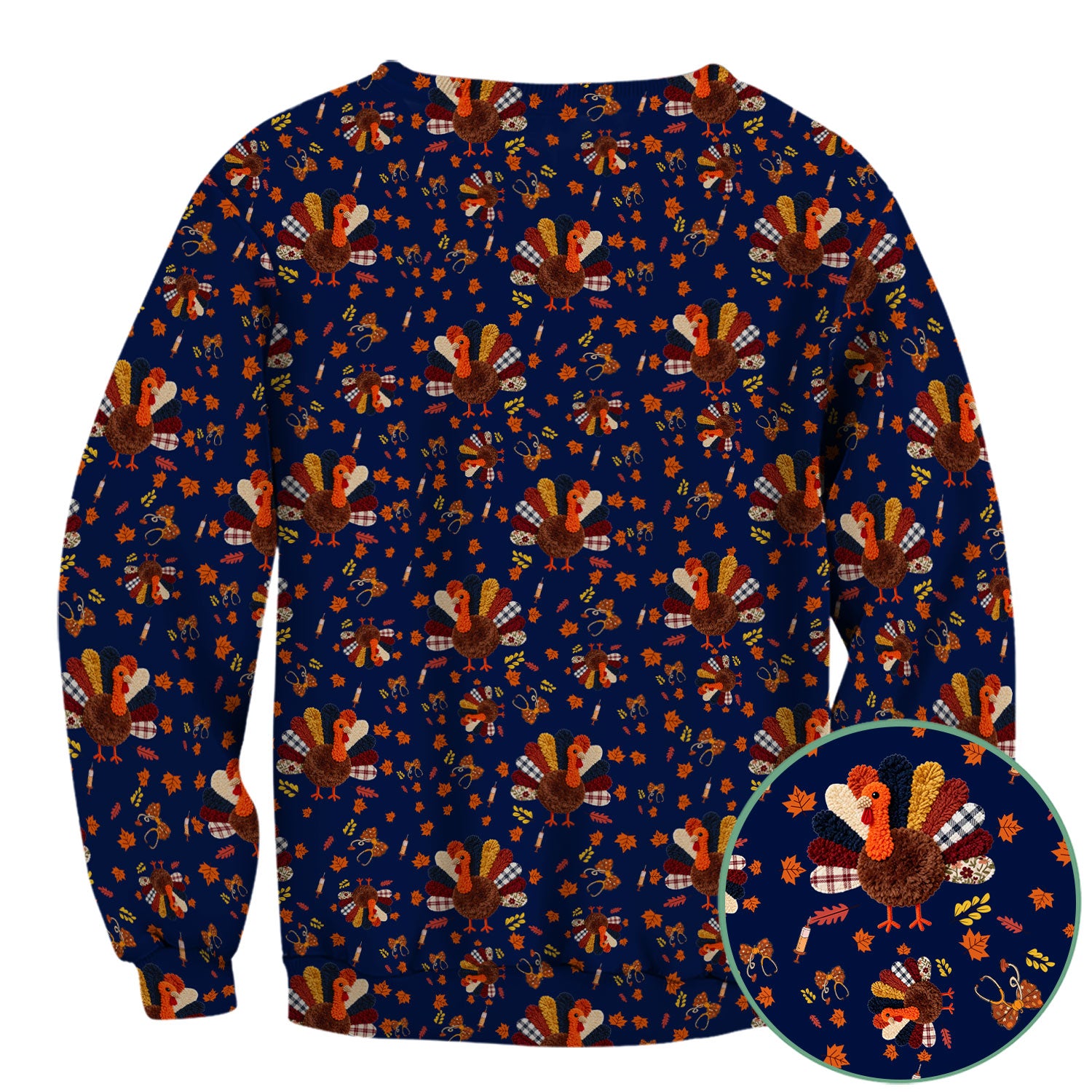 Funny Thanksgiving Nurse Scrub Top - Fall Leaves and Pumpkin Shirt - Autumn Turkey Med Uniform Gift for RN CNA LPN