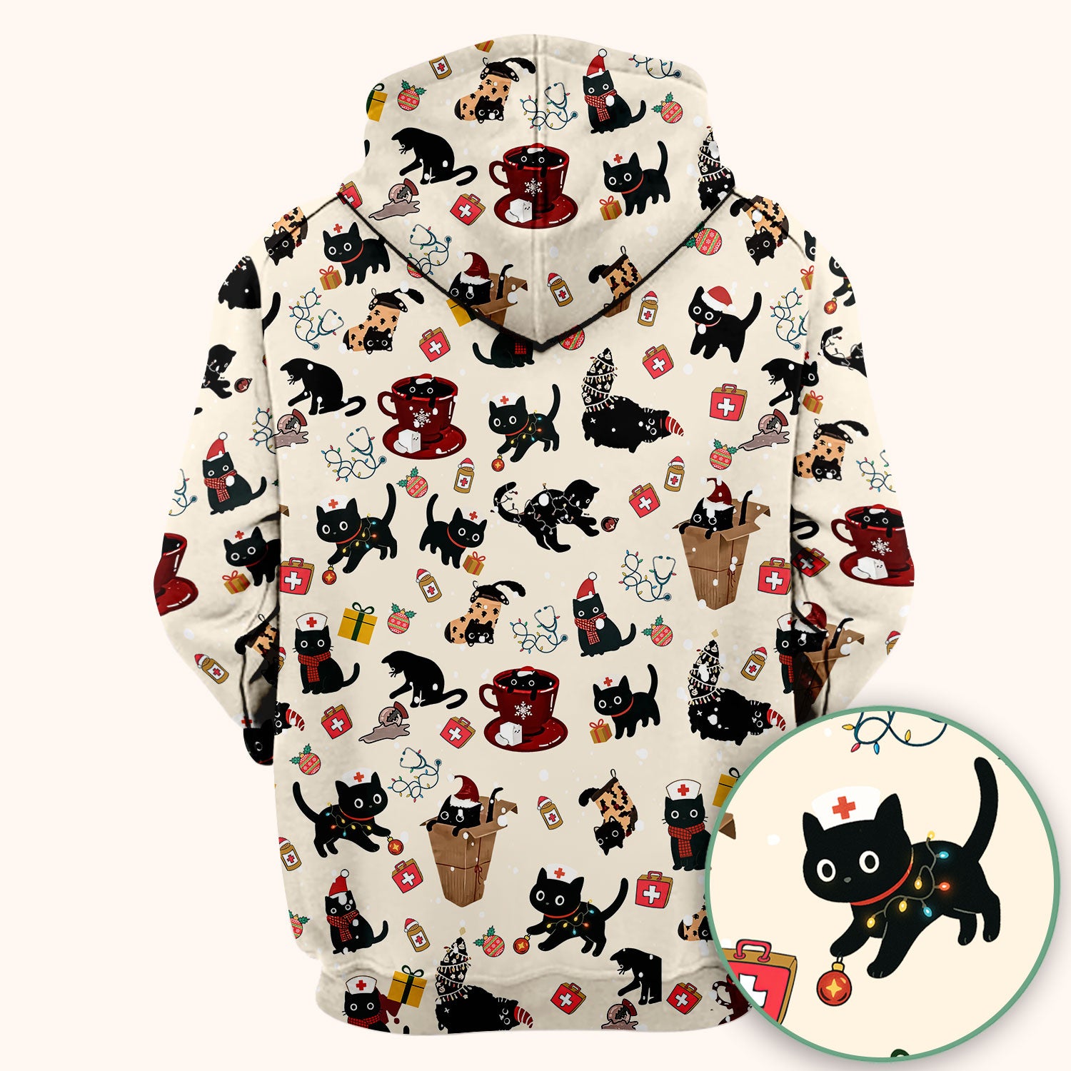 Christmas Cat Scrub Top for Nurse - Funny Black Cats Shirt - Cute Holiday Medical Uniform for Women