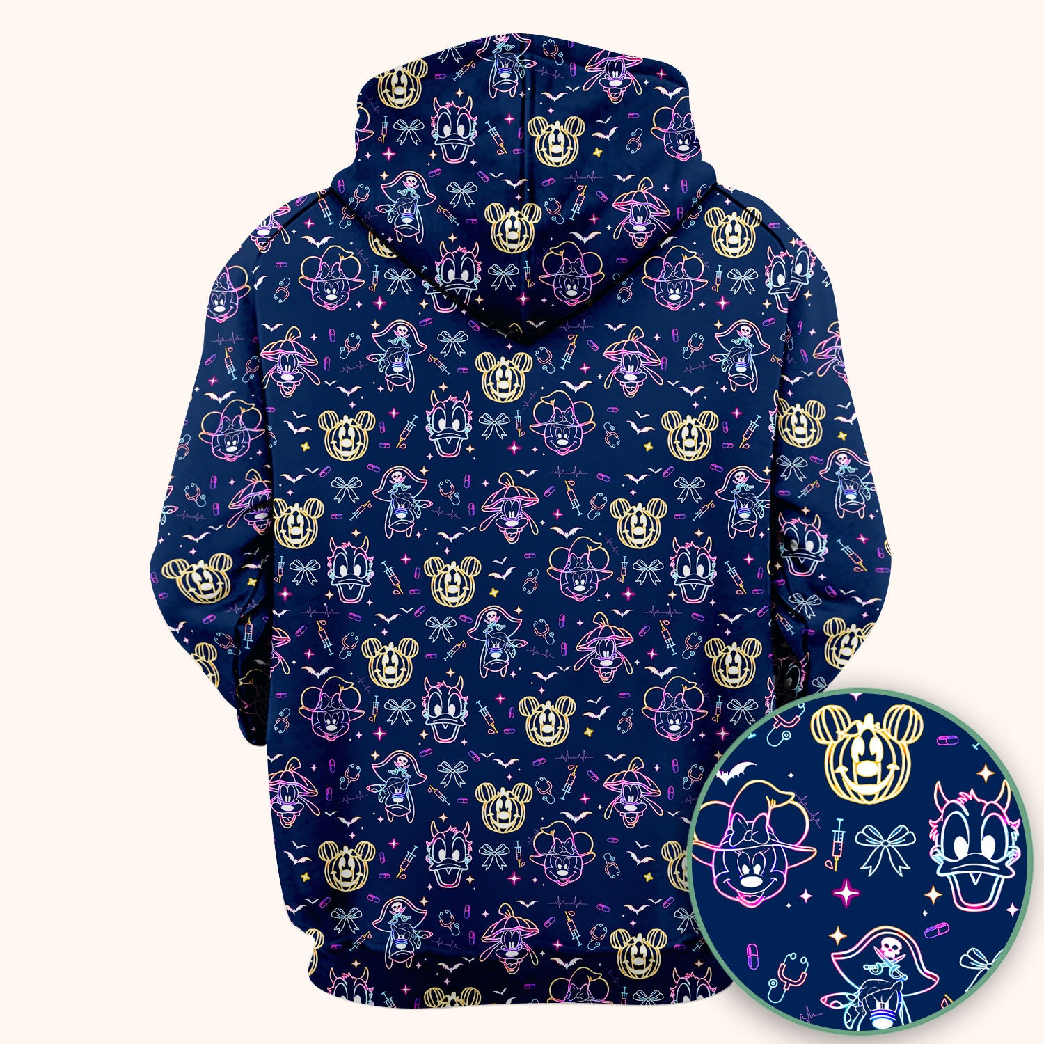 Neon Mouse Halloween Scrub Top for Nurses - Spooky Faces and Scary Pumpkin Shirt - Funny Med Uniform Gift for Women