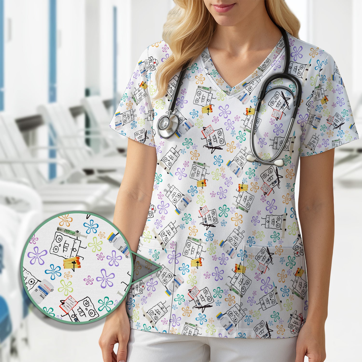 Cute Doodle Bob Energy Drink Nurse Shirt - Cartoon Medical Graphic Tee for Women - Gift for  RN MD CNA RT
