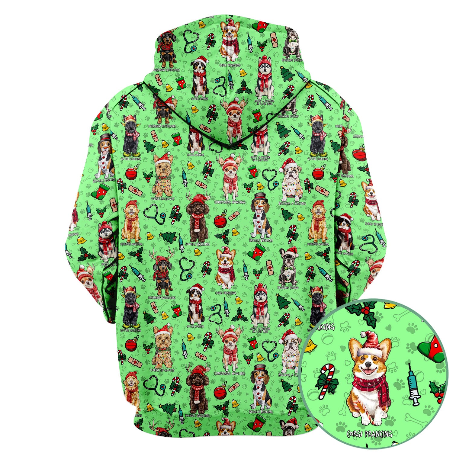 Cute Christmas Dog Scrubs for Nurses - Corgi, Dachshund, Husky, Poodle & Labrador - Funny Holiday Medical Scrub Top for Women