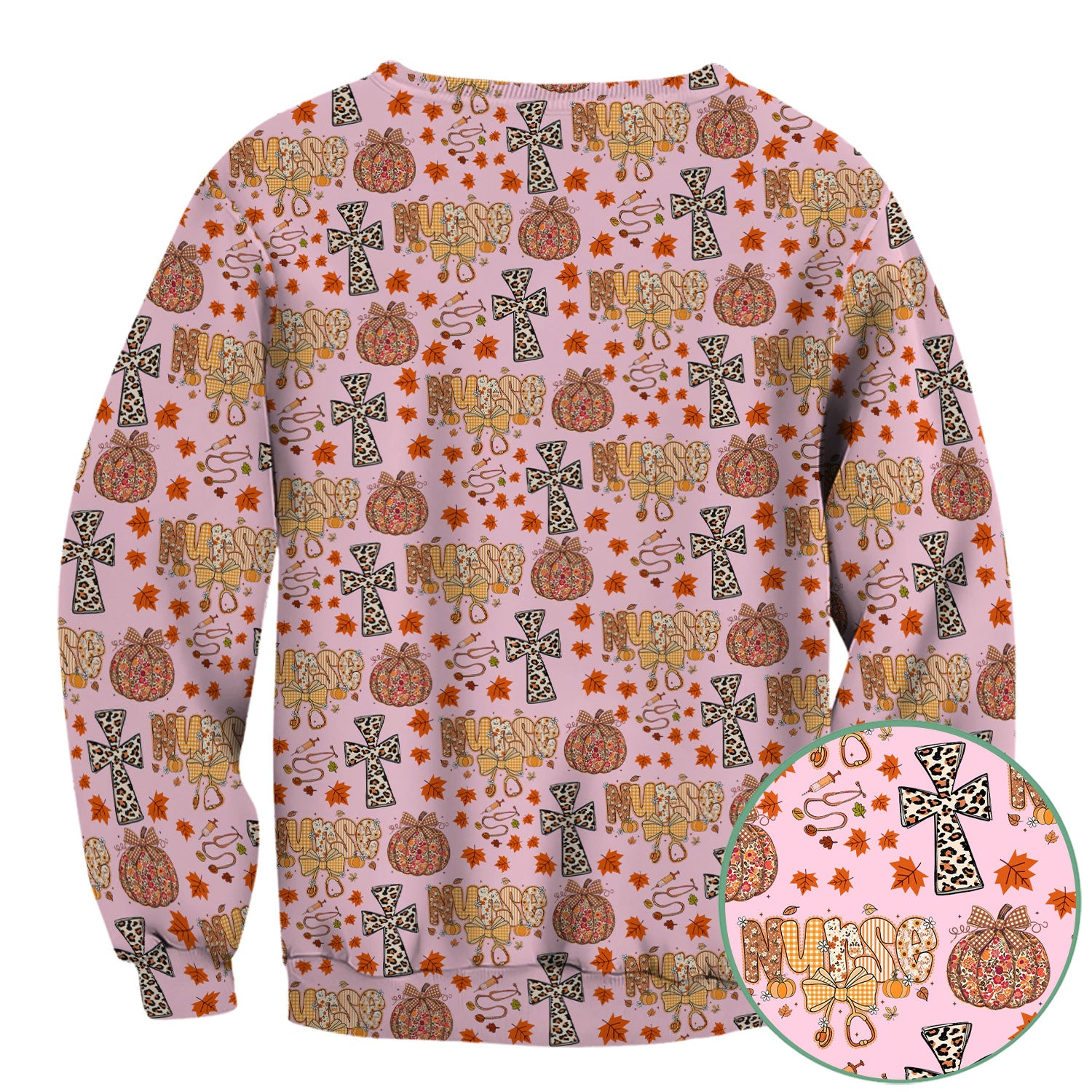 I Will Praise Him In Every Season - Boho Pumpkin Leopard Cross Fall Scrub Top for Nurse - Thanksgiving Med Uniform for Women