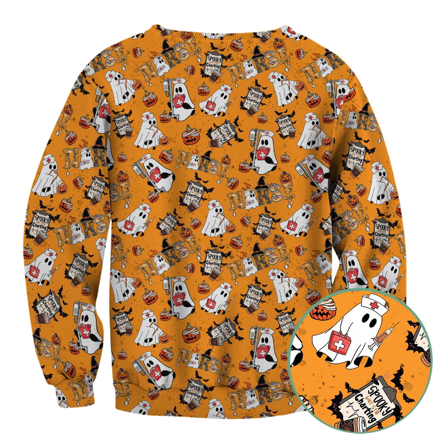 Halloween Scrub Top - Spooky But Still Charting - Funny Scrubs for Nurses - Horror Pumpkin Nursing Uniform