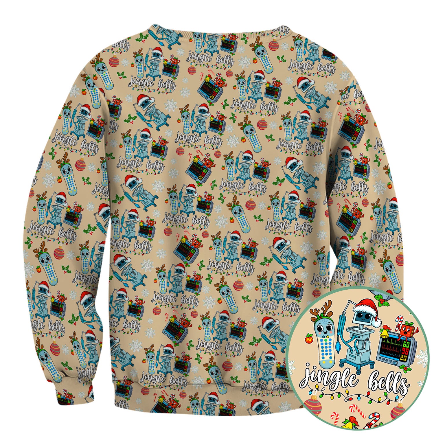 Funny Jingle Bells Holiday Scrub Top - Funny Christmas Scrubs for Nurses - Breathable Fabrics Nursing Uniform