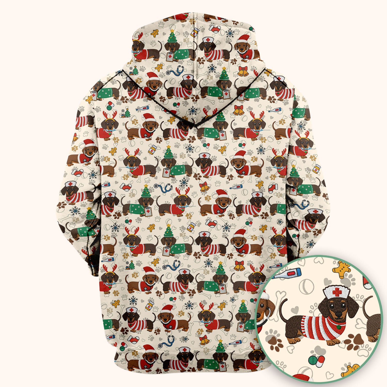 Christmas Dachshund Scrub Top for Nurses - Cute Wiener Dog Pattern Medical Shirt - Festive Holiday Scrubs Gift for Women RN CNA LPN