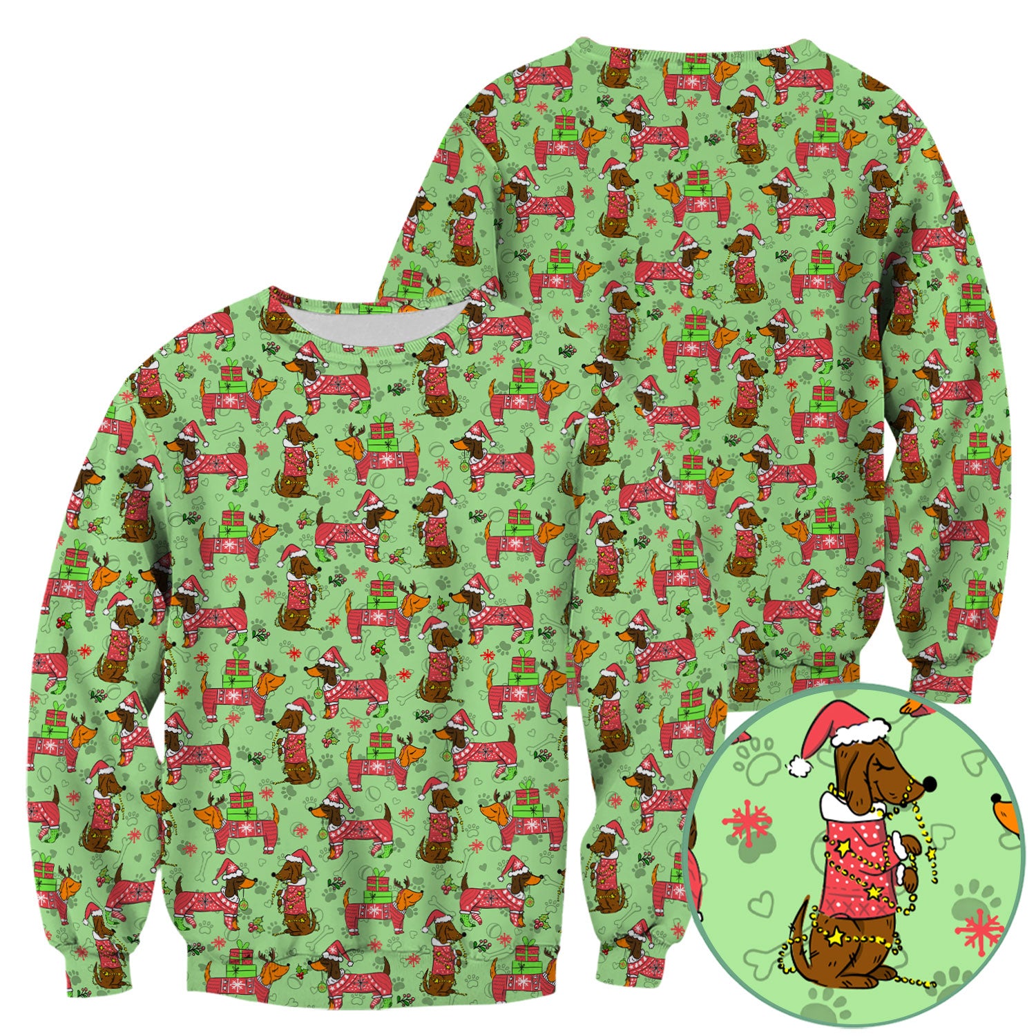 Holiday Dachshund Scrub Top for Nurses - Christmas Sausage Dog Santa with Paw Prints - Funny Medical Shirt RN LPN CNA Gift