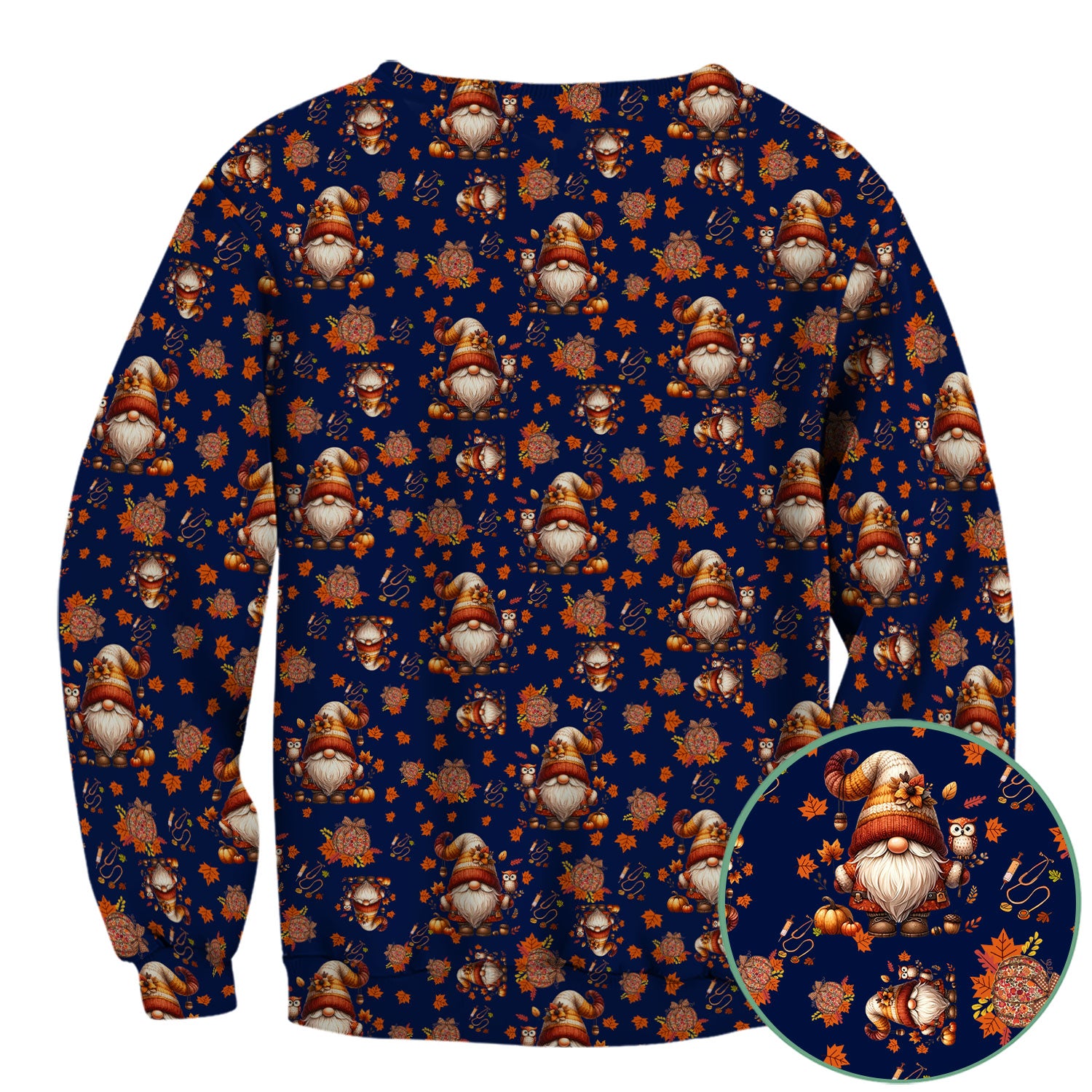 Fall Gnome Nurse Scrub Top for Women - Autumn Leaves Pumpkin Shirts - Thanksgiving Nursing Uniform Gift for RN LPN CNA