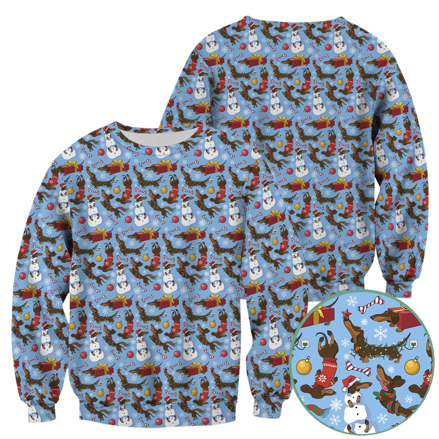 Christmas Nurse Scrubs for Women - Dachshund Dog & Snowman Print - Custom Multi Color Nursing Shirt Holiday Gift