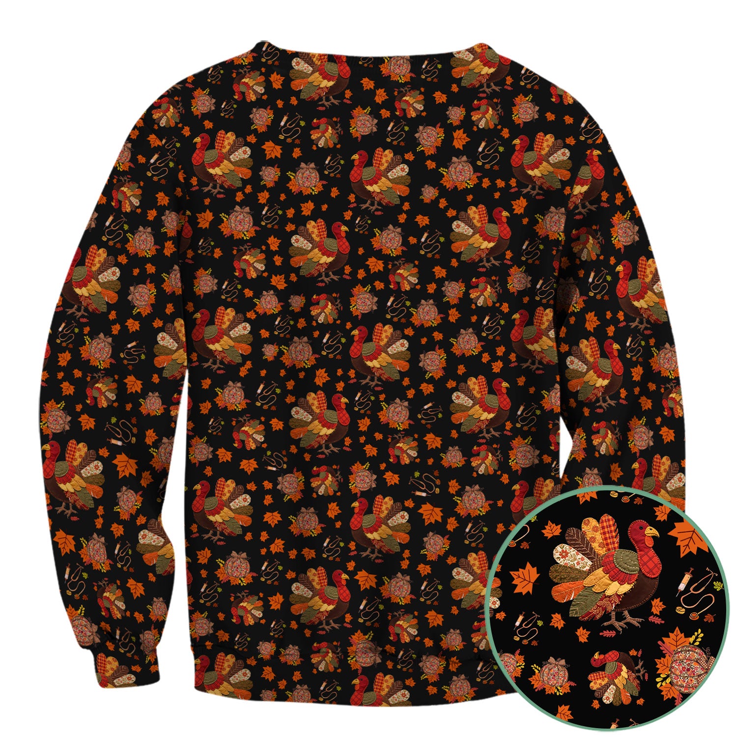 Fall Leaves Thanksgiving Scrubs for Nurses - Comfortable Scrub Tops - Turkey Nursing Uniform Gift for Women