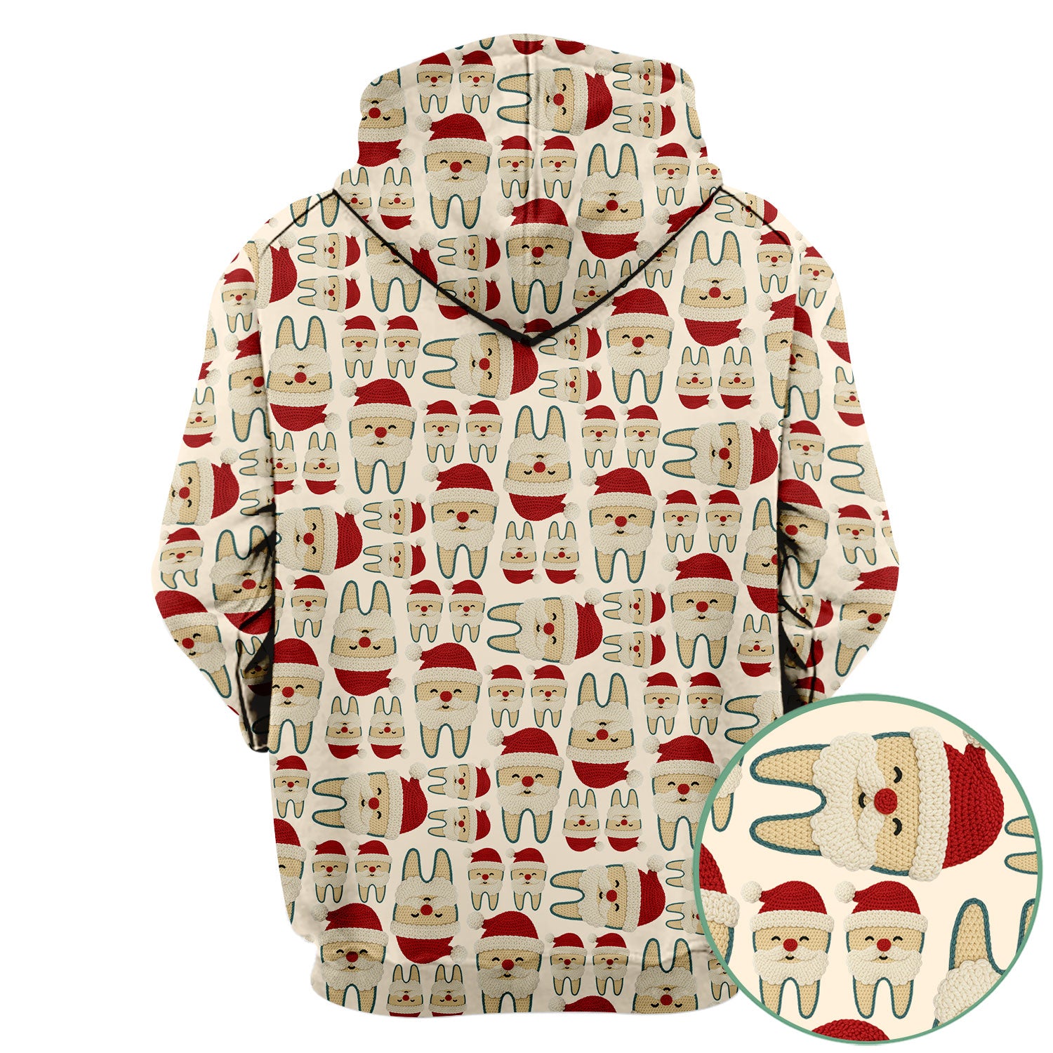 Christmas Tooth Scrub Top - Cute Santa Tooth Pattern for Dentists & Hygienists - Crochet Style Holiday Medical Uniform for Women
