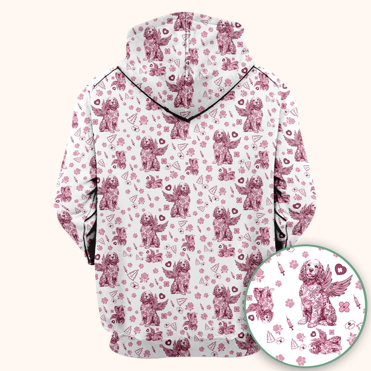 Toile De Jouy Scrubs for Nurses - Angel Puppy Medical Uniform - Floral Dog in Heaven Gift for Women, Vet Techs, RN CNA LPN