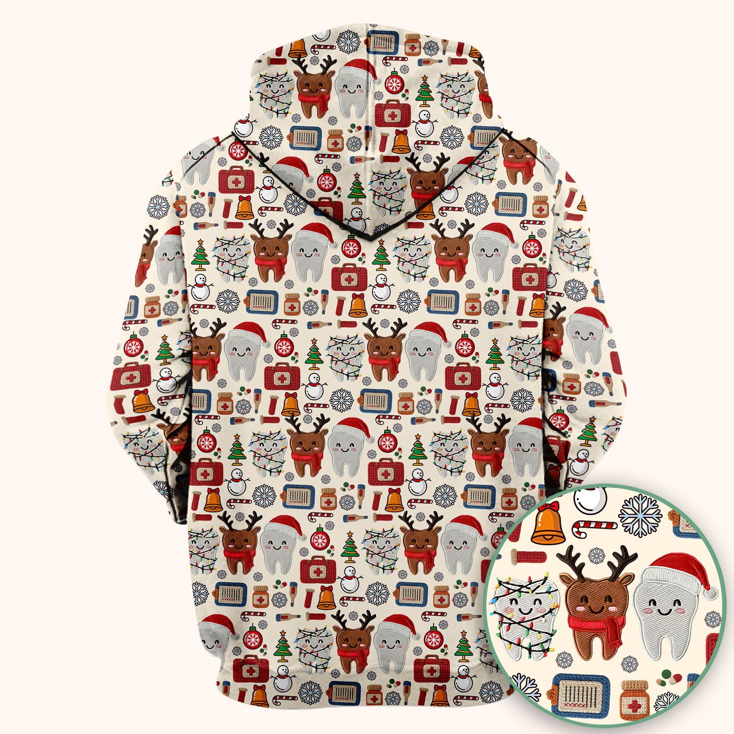 Christmas Dental Scrub Top - Cute Santa & Reindeer Tooth Shirt - Funny Holiday Medical Uniform for Dentists, Hygienists & Nurses