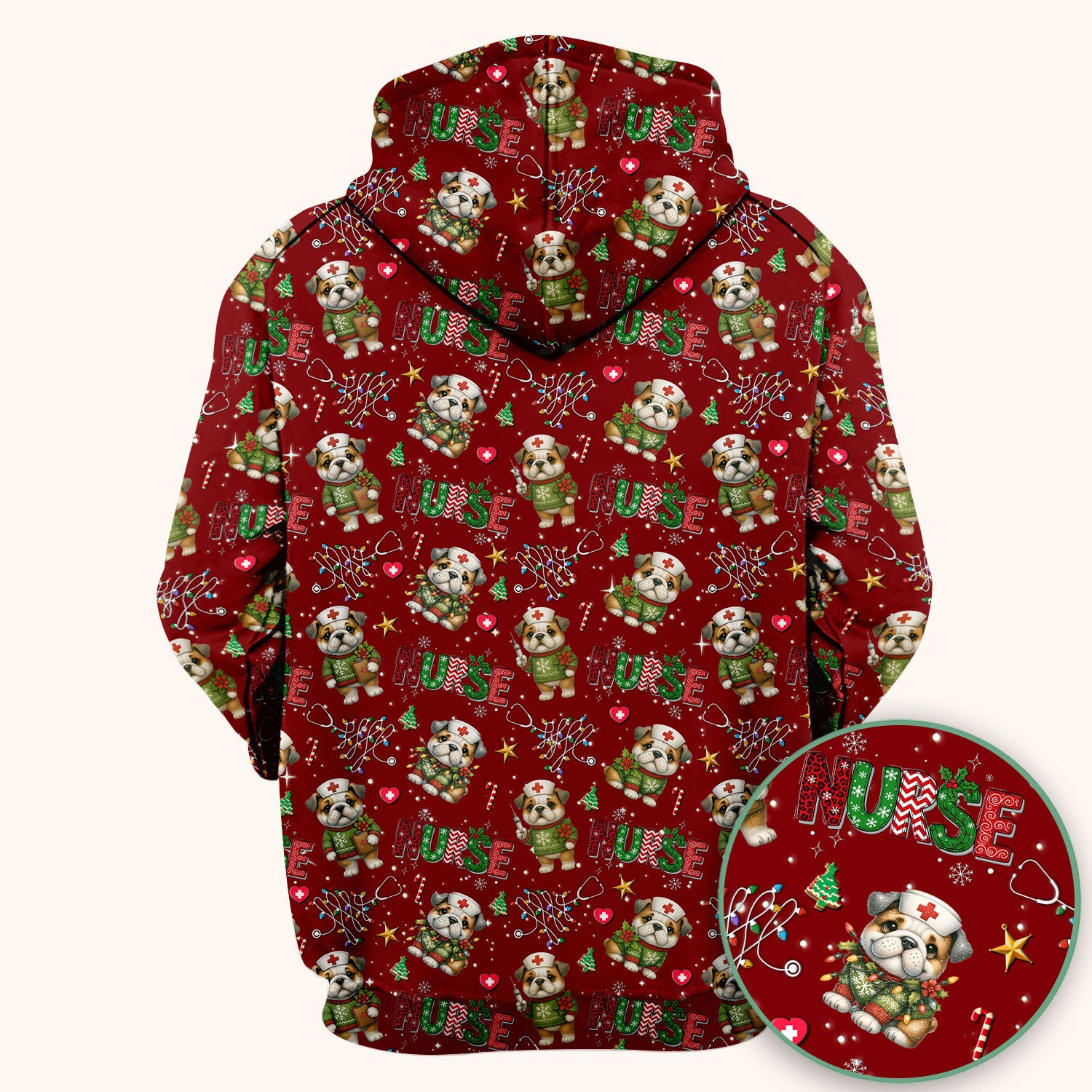 Bulldog Christmas Nurse Scrub Top - Funny Dog Scrub Shirt - Cute Holiday Medical Uniform for Women RN LPN CNA Gift
