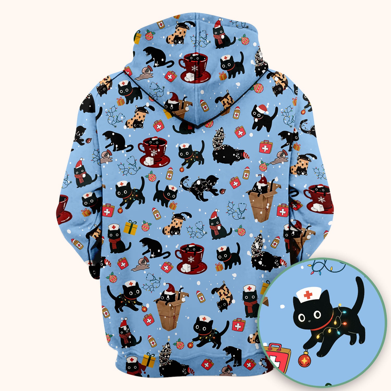 Christmas Cat Scrub Top for Nurse - Funny Black Cats Shirt - Cute Holiday Medical Uniform for Women