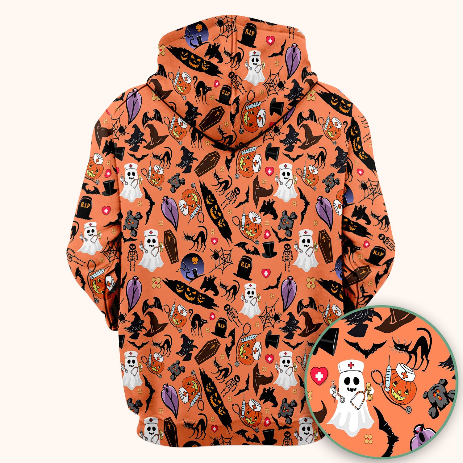 Spooky Halloween Scrub Top - Pumpkin Ghost Bat Nurse Shirt - Wicked Witch Medical Uniform for Women RN CNA LPN
