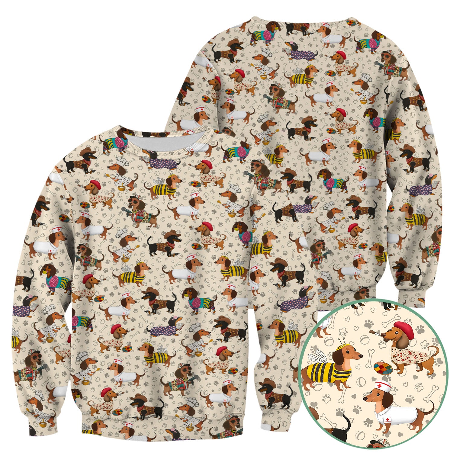 Funny Dachshund Scrub Top for Nurses - Wiener Dog in Bee, Chef, Nurse Costumes - Cute Sausage Dog Medical Shirt RN CNA LPN