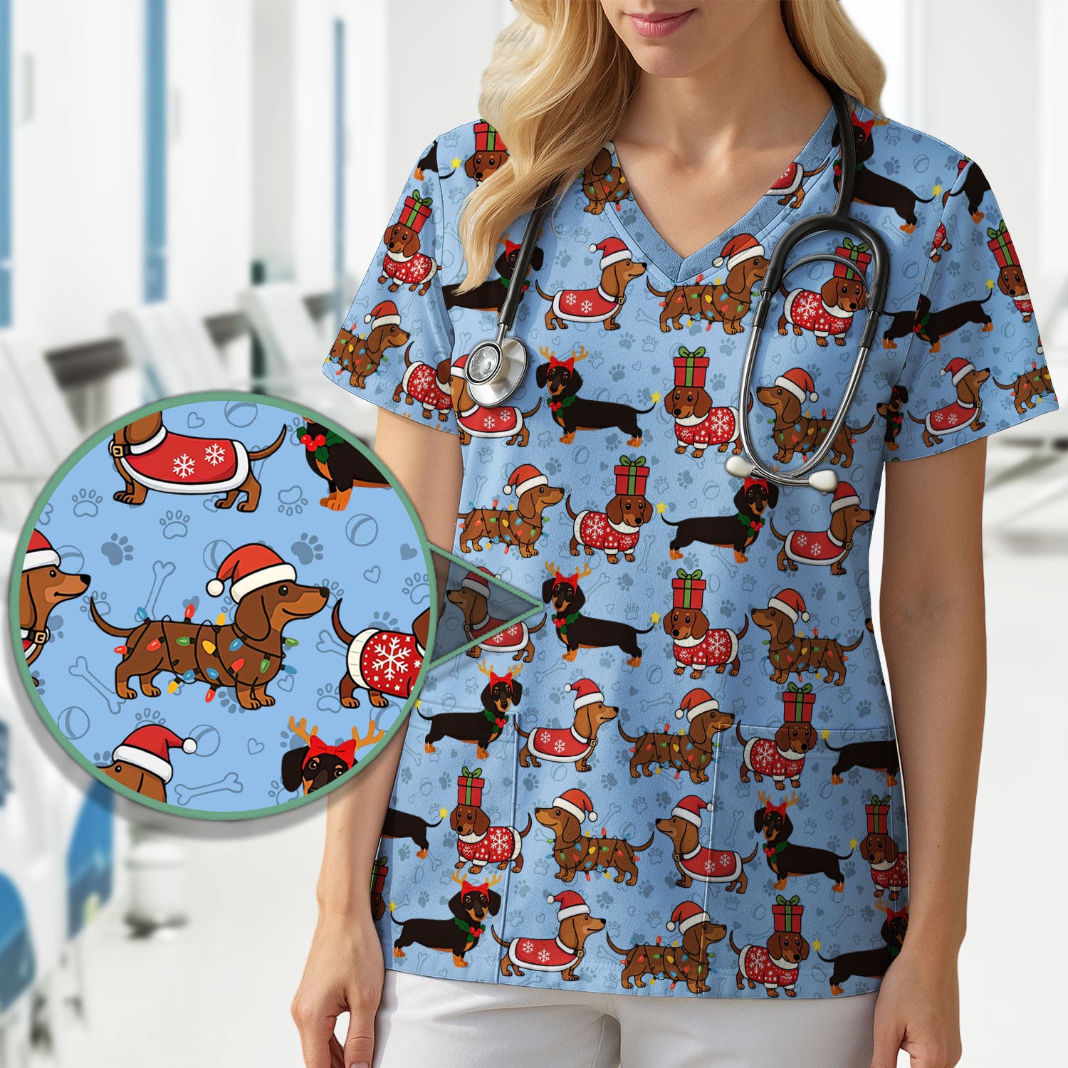Christmas Dachshund T-Shirt Multi Color - Cute Sausage Dog Wearing Santa Outfit - Funny Holiday Wiener Dog Tee Gift for Dog Lovers