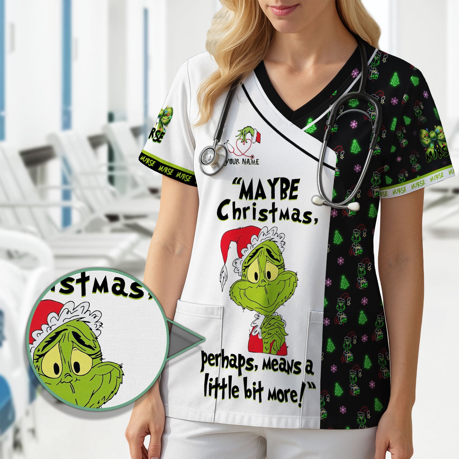 Custom Name Nurse Christmas Shirt- Funny Grinch Medical Graphic Tee - Gift for CNA RN LPN